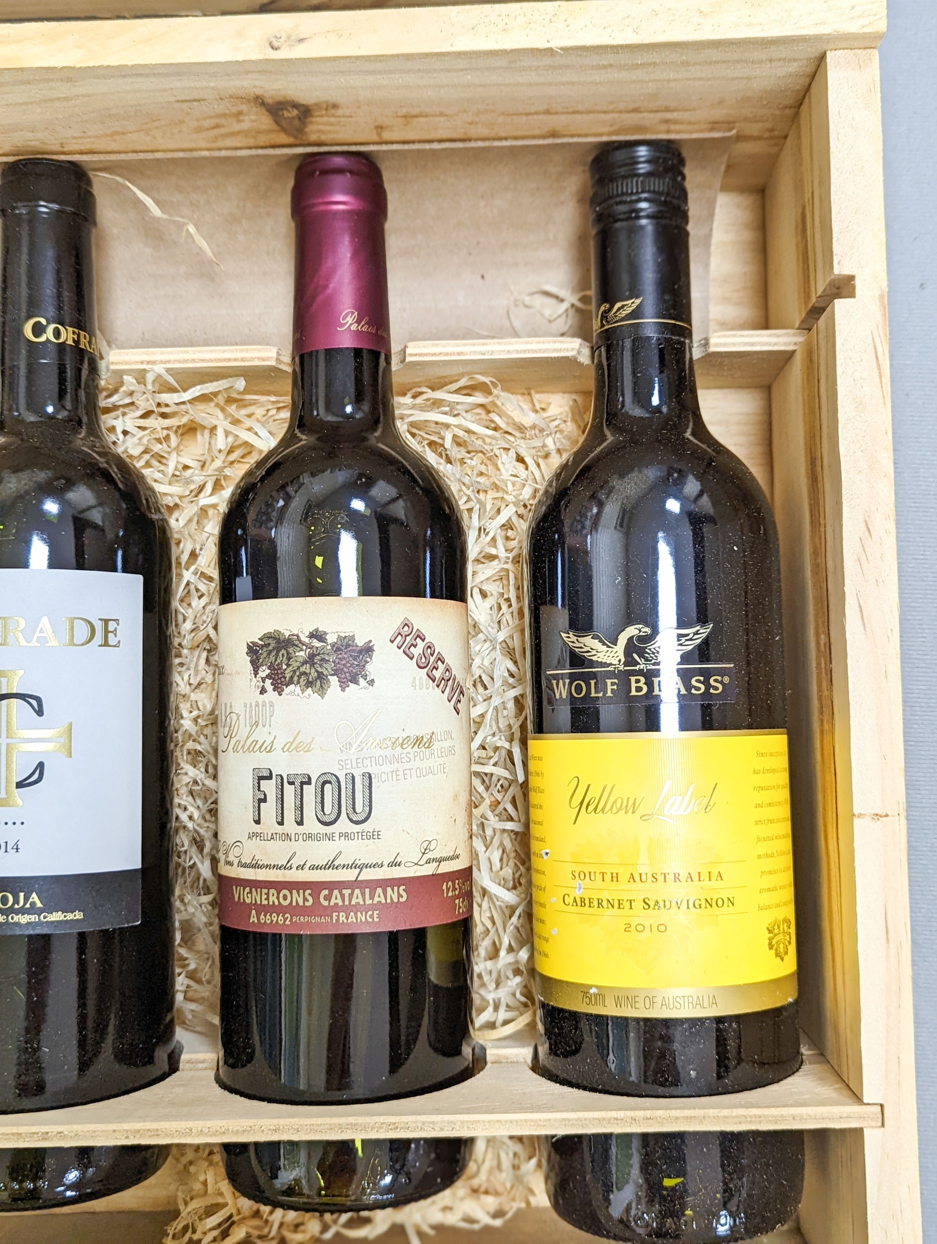 10 bottles of wine - 8 Wolf Blass yellow label Cabernet Sauvignon 2010, and two other bottles